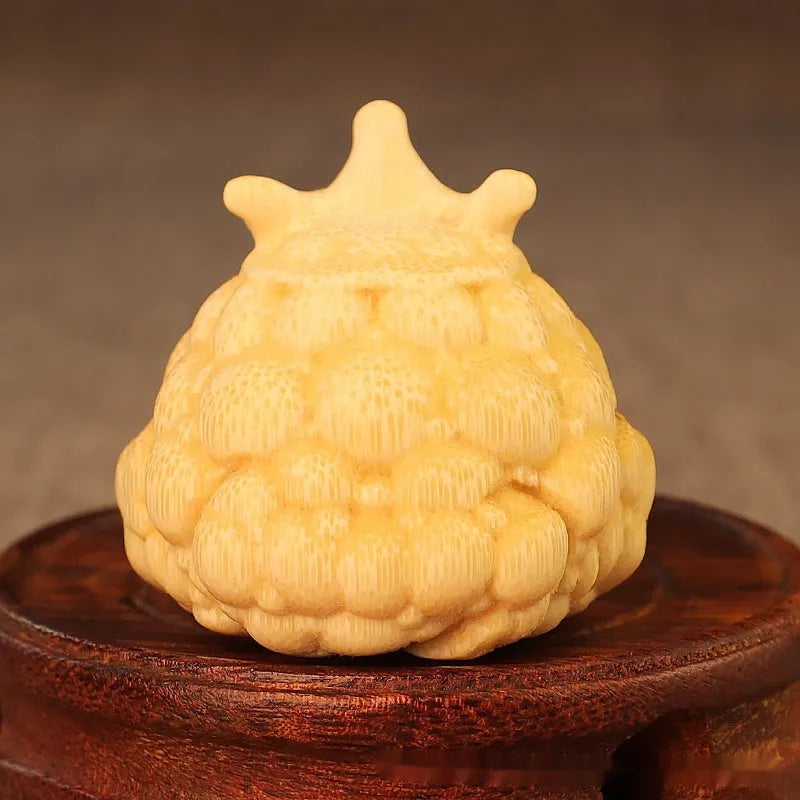 Solid bamboo carving of a cute Crown Princess toad hand ornament