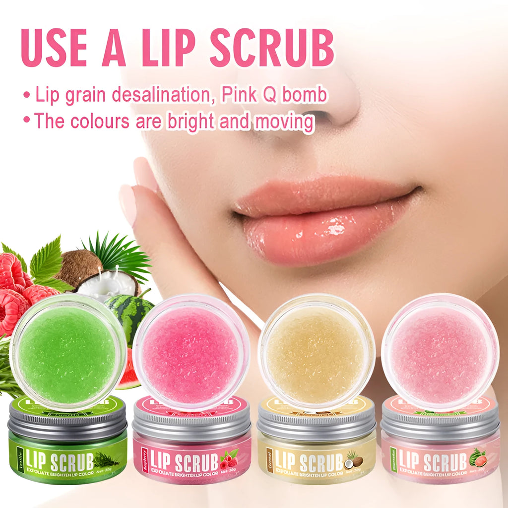 Amatoni fruit flavour lip scrub cream in 30g tube with coconut raspberry vanilla watermelon options