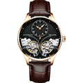 Men's automatic watch with tourbillon and moon phase display on black dial