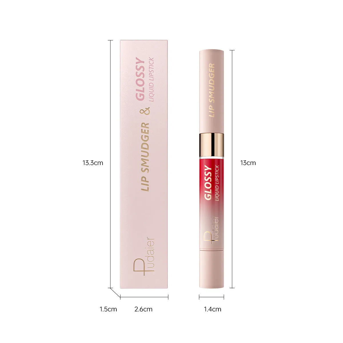 Double-headed lipstick lip gloss in matte finish showing ten colour options with moisturising formula