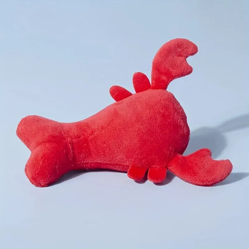 Red squeaky lobster stuffed dog toy measuring 12.5 cm with crab lobster design for small medium dogs