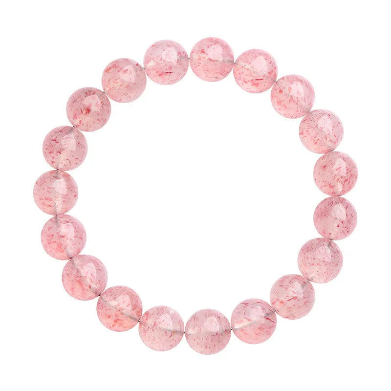 Strawberry quartz crystal bracelet with 10-10.8mm geometric beads in natural white water colour