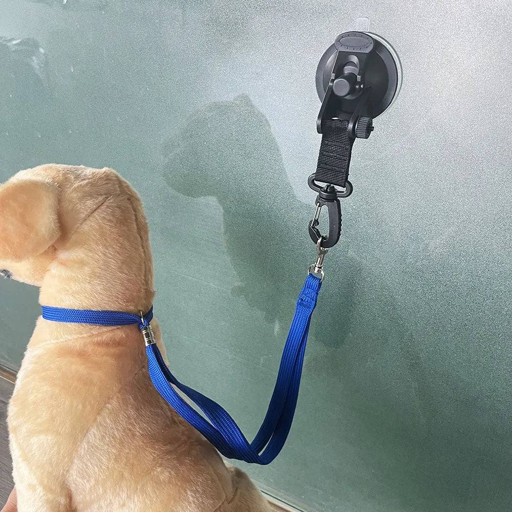 Pet bathing restraint handcuffs with suction cups and anti-grab traction rope in black or blue colour