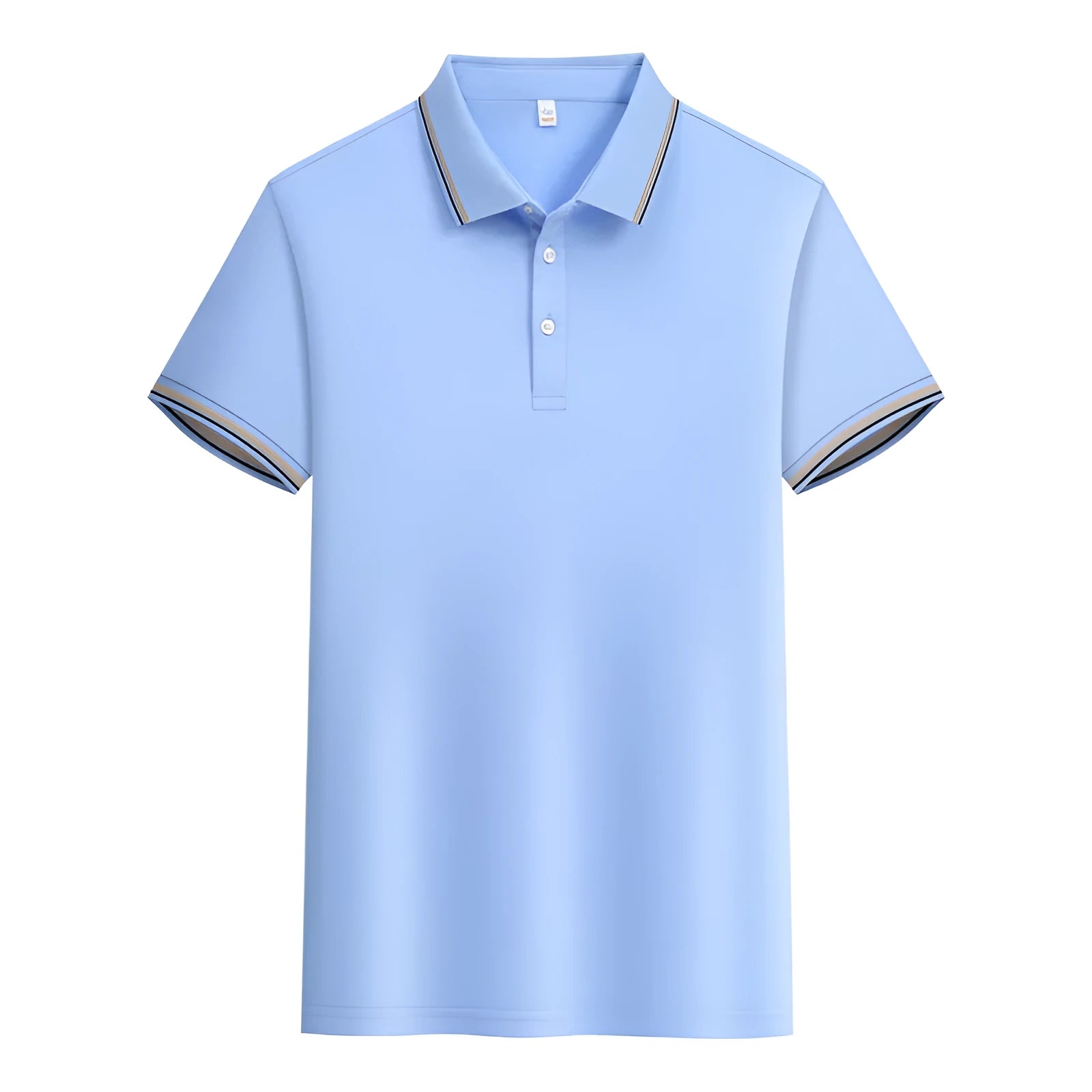 Unisex fine imitation cotton short sleeve polo shirt with lace lapel in sky blue colour