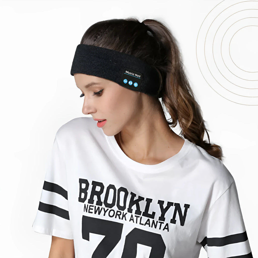 Bluetooth 5.4 headband with integrated eye mask and sports scarf in black, dark gray, or gray white