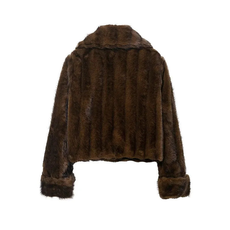 Women's faux fur coat and skirt set in solid colour with button front, long sleeves, polyester blend fabric