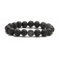 Geometric volcanic rock agate bracelet with stainless steel finish, 19mm diameter and 10mm bead size