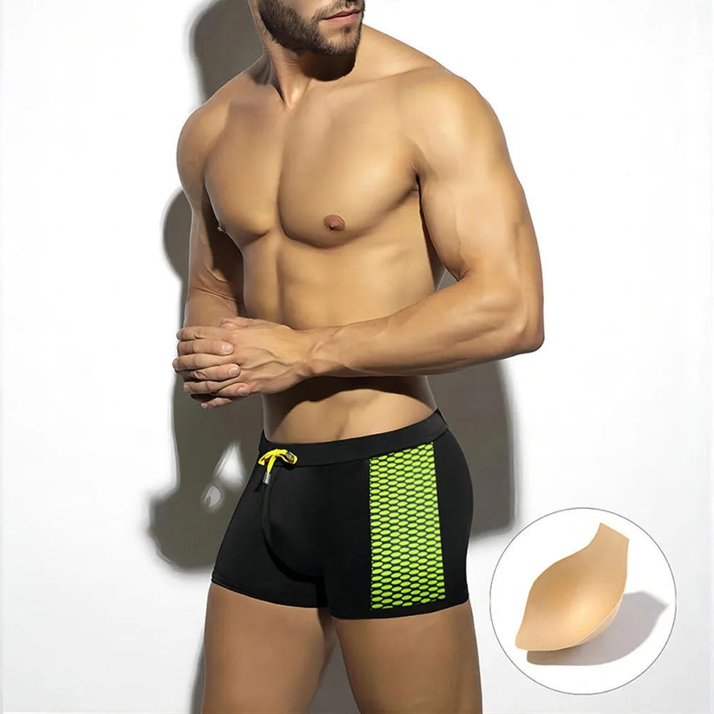 Men's polka dot print swimming boxers with quick-dry nylon fabric in multiple colour options