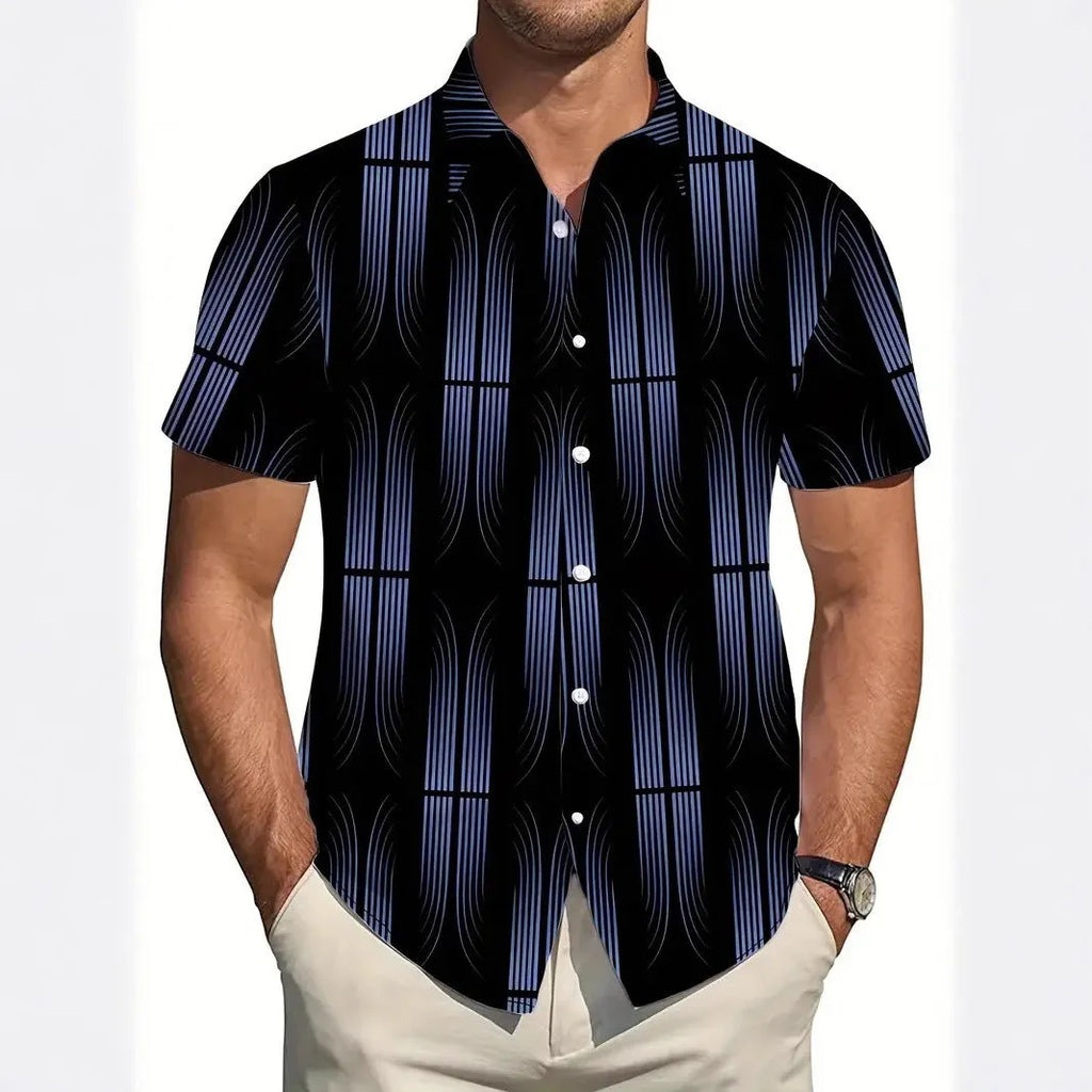 Men's geometric printed short sleeve shirt with lapel collar in slim fit for summer wear