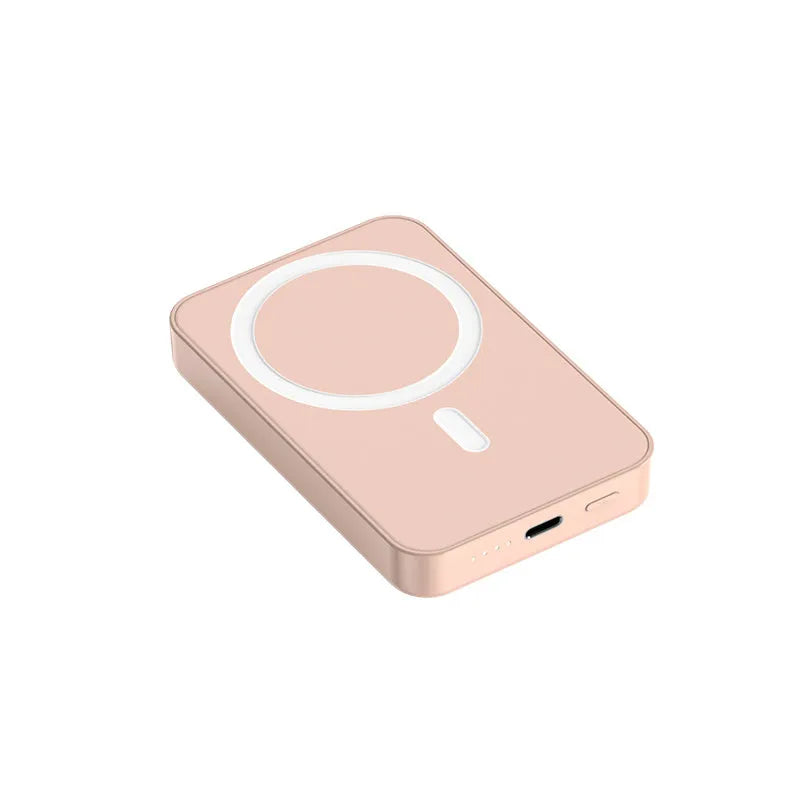 Pink magnetic wireless power bank with 20000mAh capacity and plastic shell