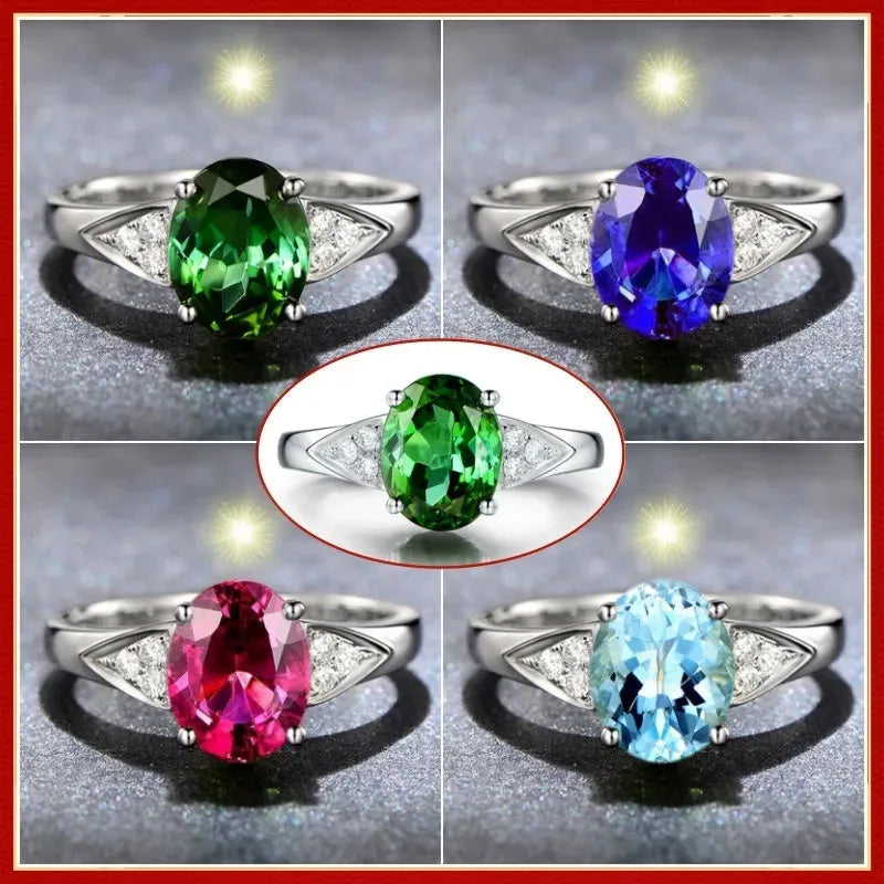 Female court style ring with natural zircon heart water drop bell patterns in blue green red colours