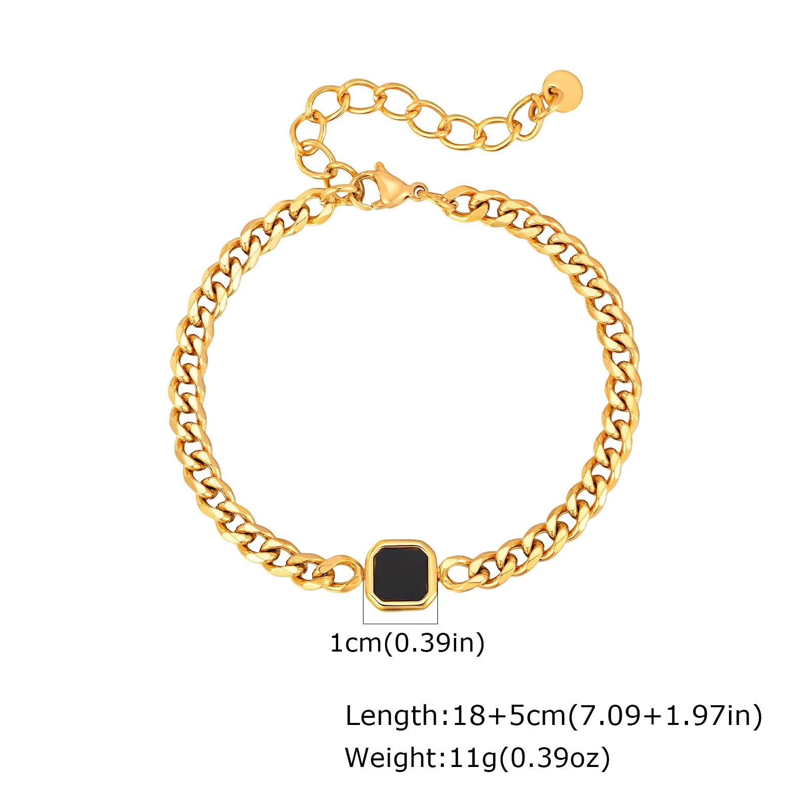 Stainless steel chain bracelet with six-sided acrylic geometric beads in Gold and Steel colour options