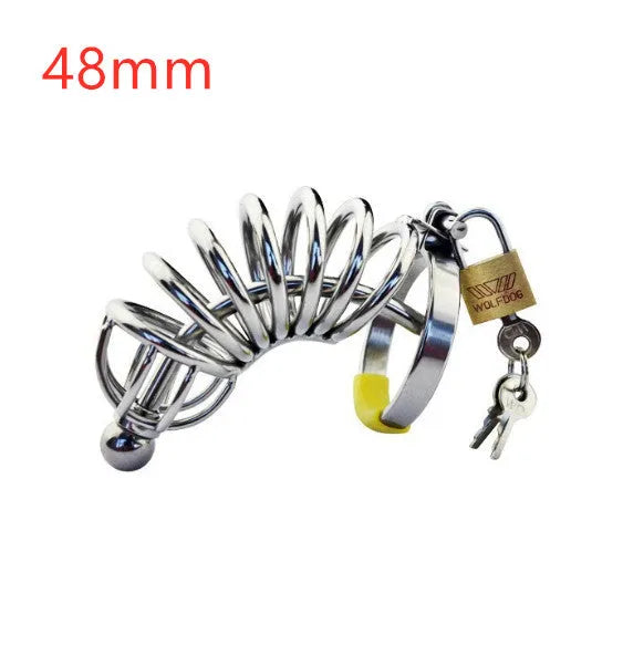 Stainless steel male chastity device with catheter and lock, four ring sizes