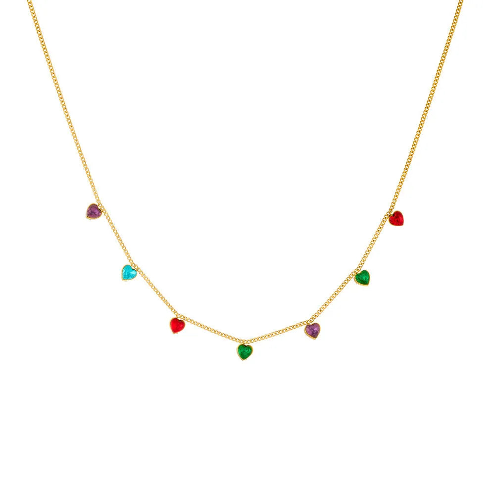 Gold-plated stainless steel women's necklace with heart pendant on adjustable chain