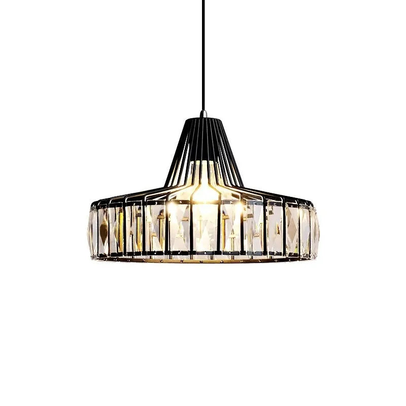 Crystal chandelier pendant light with iron construction and LED three-colour change lighting
