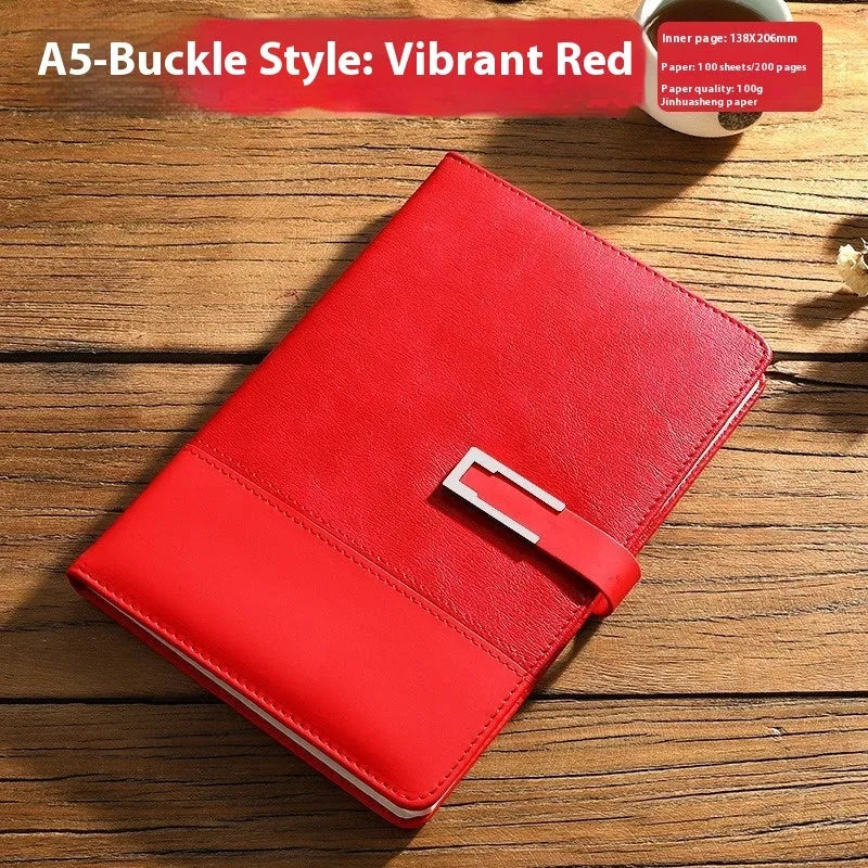 A5 notebook with soft PU leather cover and wood-free paper pages in multiple colour options