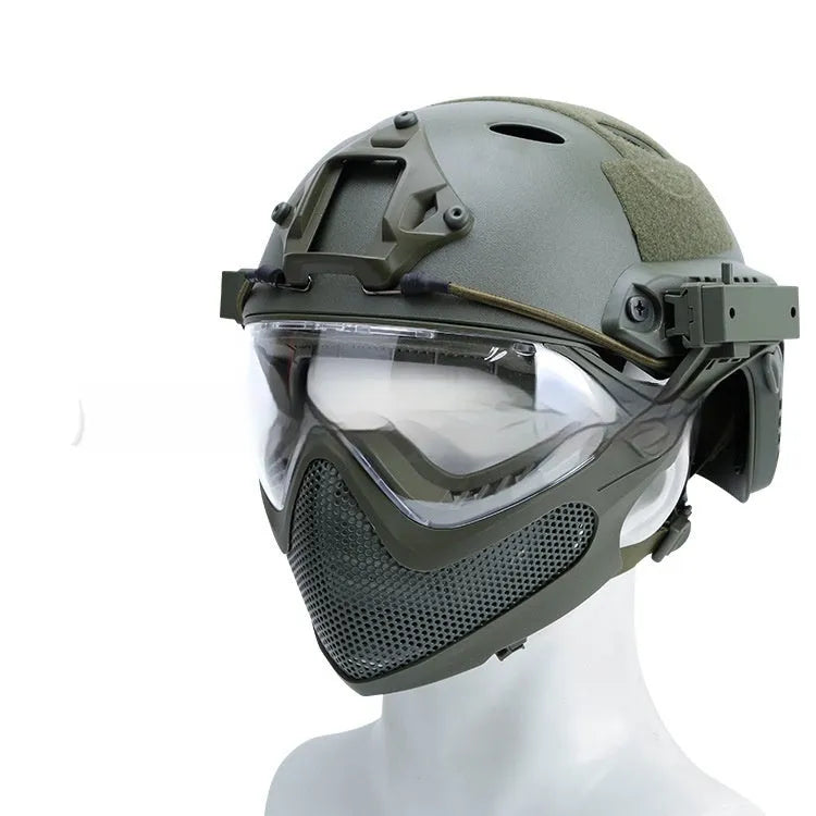 Simple loading and unloading ABS integrated mask helmet in solid black colour