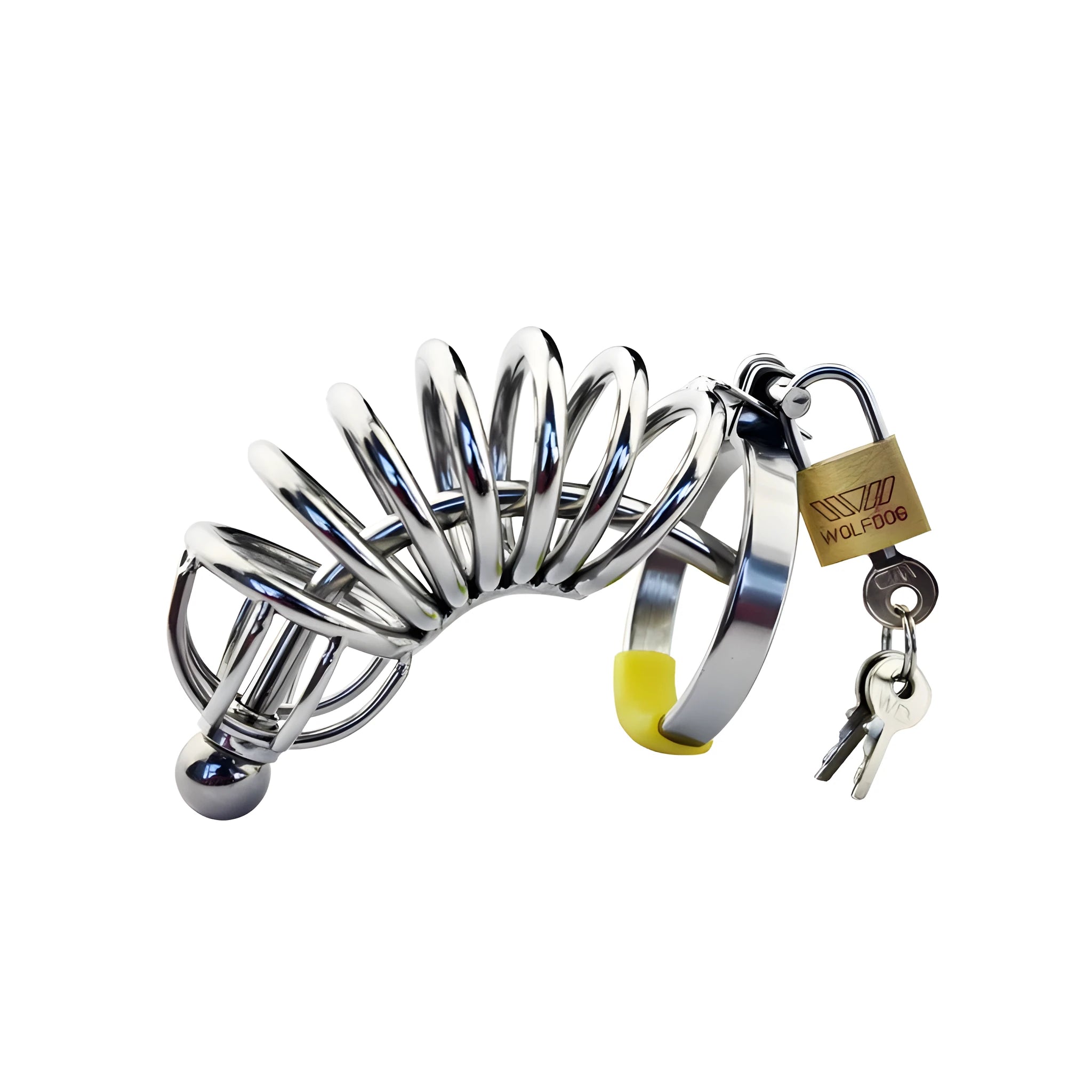 Stainless steel male chastity device with catheter and lock, four ring sizes
