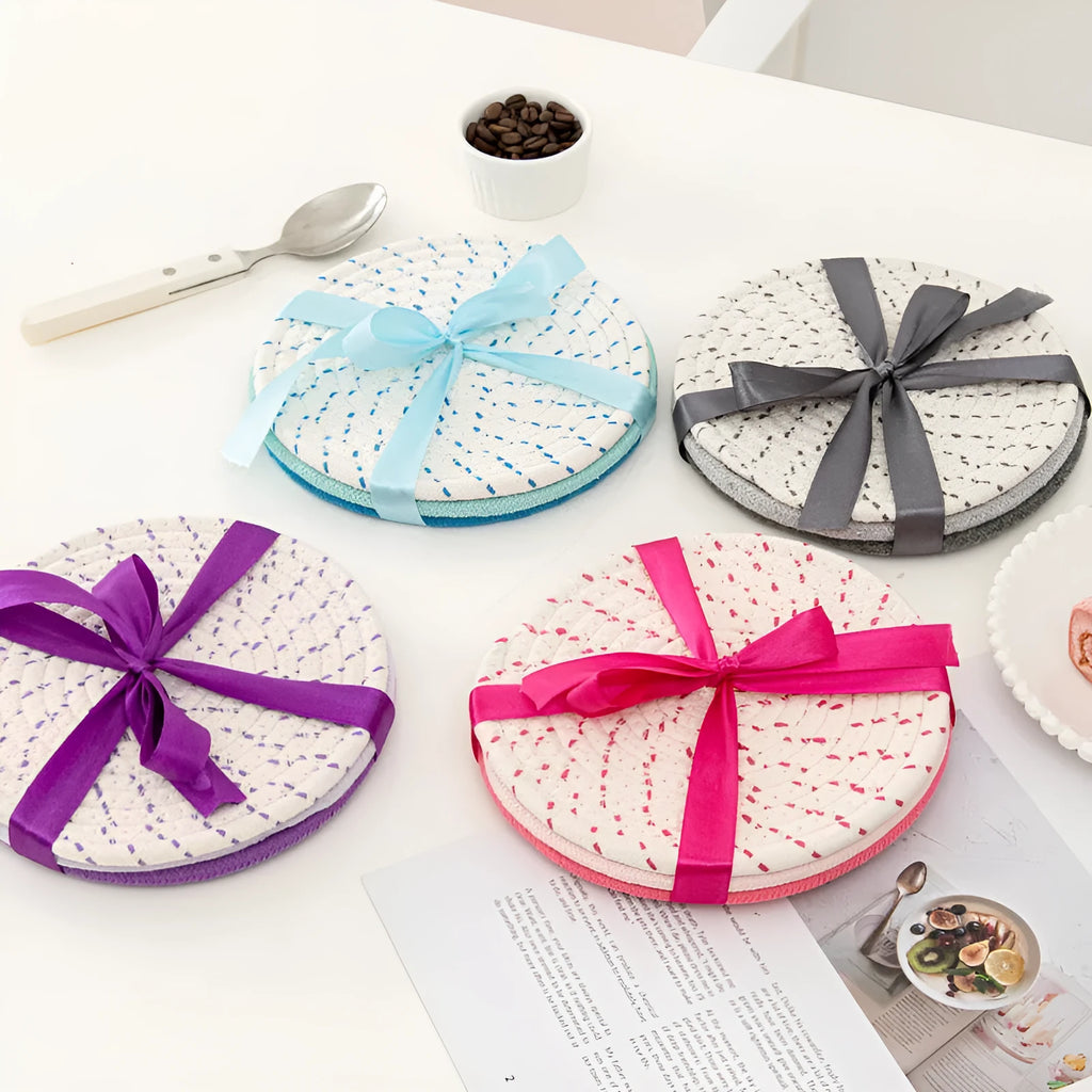 Three round cotton cord coaster placemats 18cm diameter in modern simple style