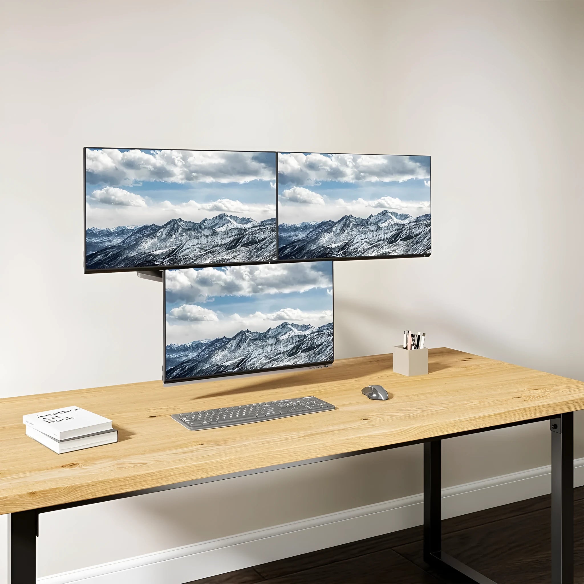 Black aluminium alloy monitor arm with three-arm gas spring for 13-27 inch screens
