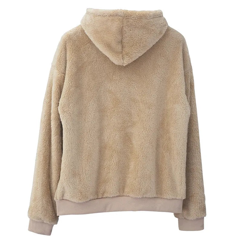 Double-sided velvet hooded sweater men's plush pullover with pockets navy blue cotton blend