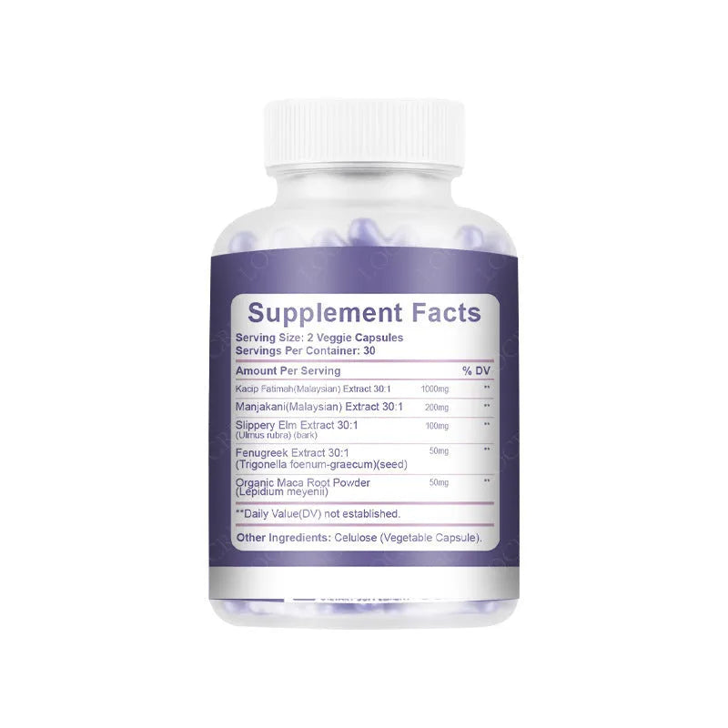 Bottle of 60 vaginal capsules for adult women's intimate care with extraction-based formulation