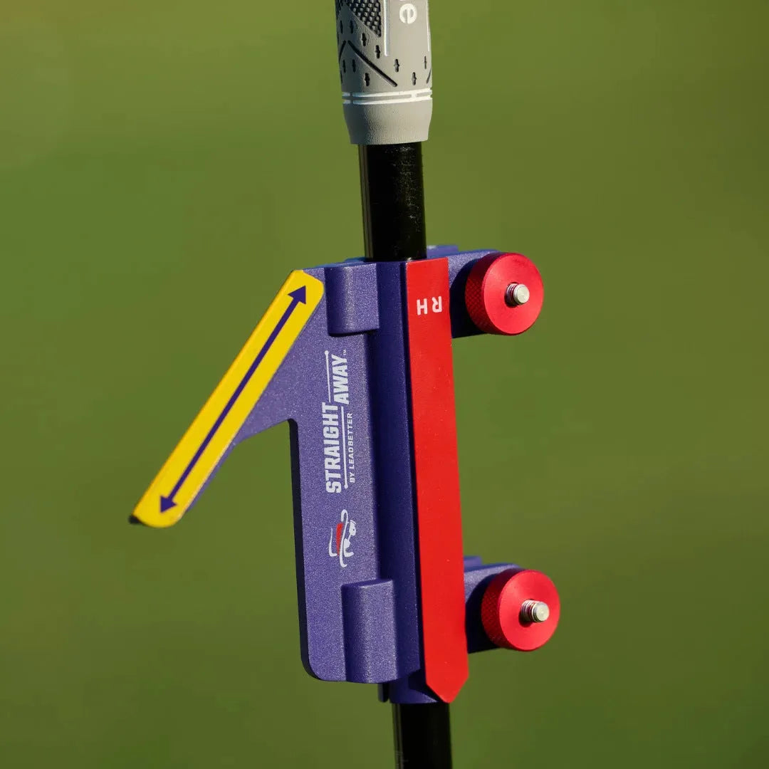 Golf swing plane training simulator in plastic construction showing logo and non-logo colour options