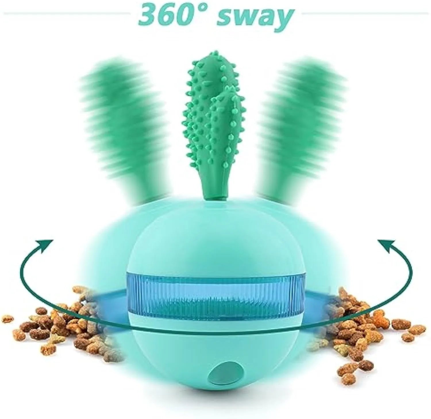 Blue and green durable rubber interactive treat dispensing tumbler ball dog toy