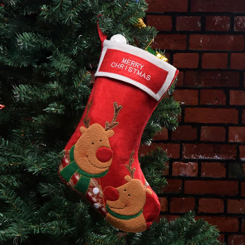 American-style Christmas stockings in non-woven fabric with Elk, Old Man, and Snowman decorative patterns