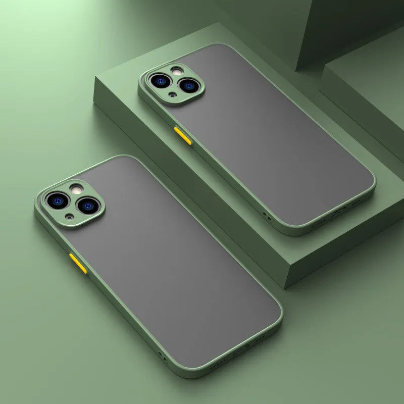 Black frosted hard iPhone case with fine hole cutouts for camera and ports on a dark background.