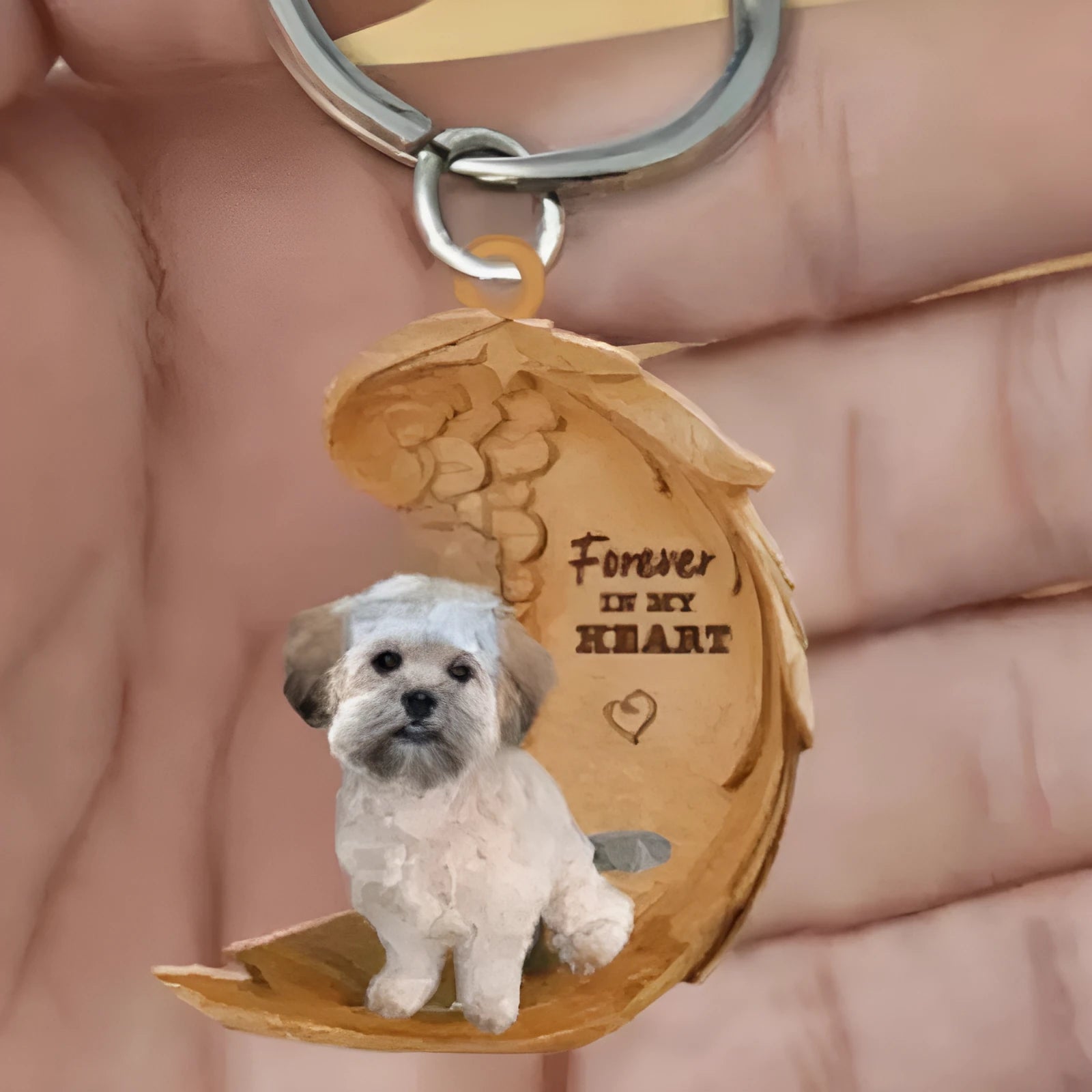 Square acrylic car hanging ornament with a cute dog picture, measures 9x9 cm.