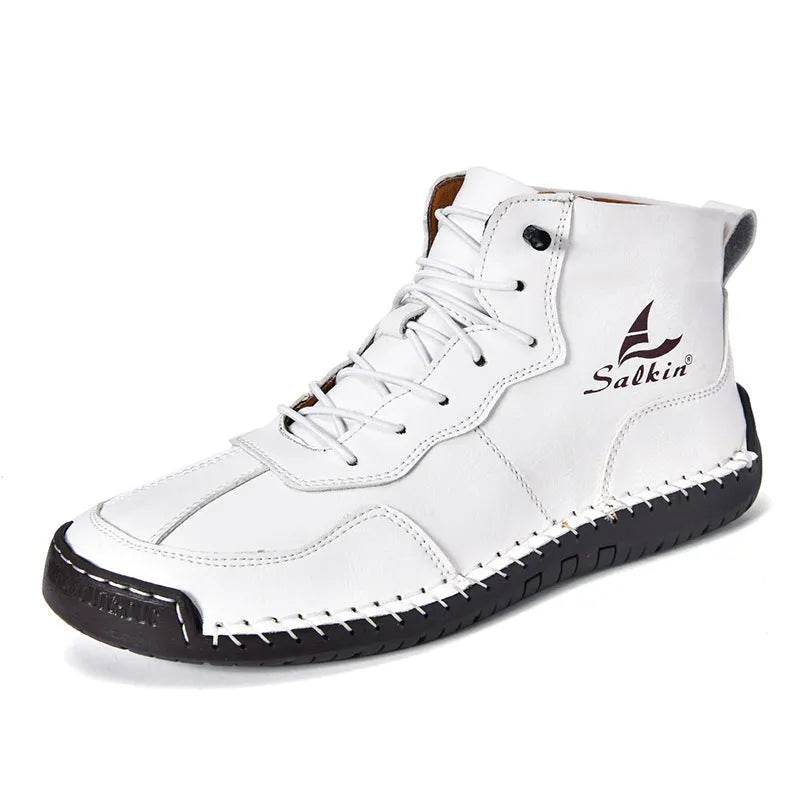 Retro high-top casual boots in beige with elastic side closure and round toe