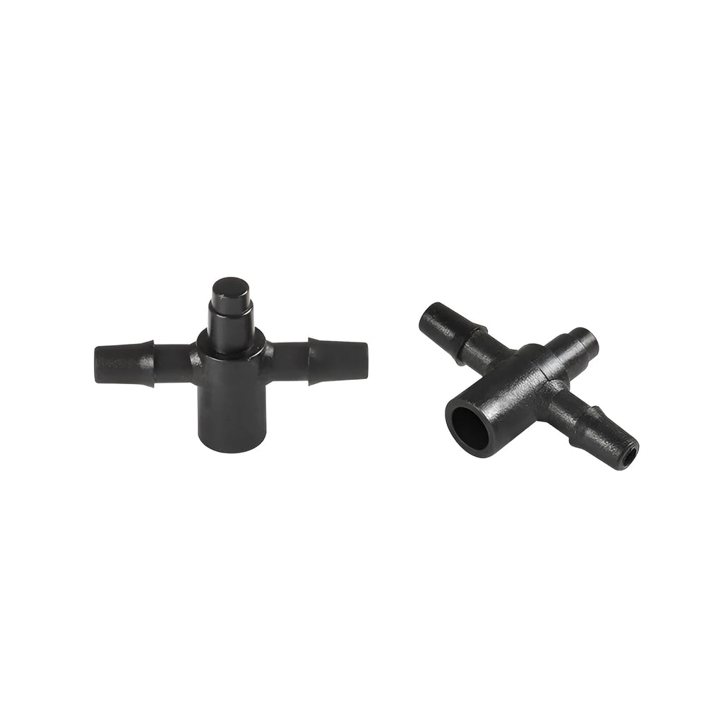 PE plastic tee water distributor joint for irrigation systems.