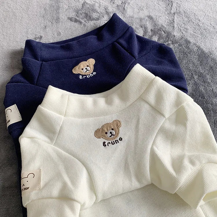 Cotton knitted pet sweater for dogs in white and navy blue sizes SM to 3XL