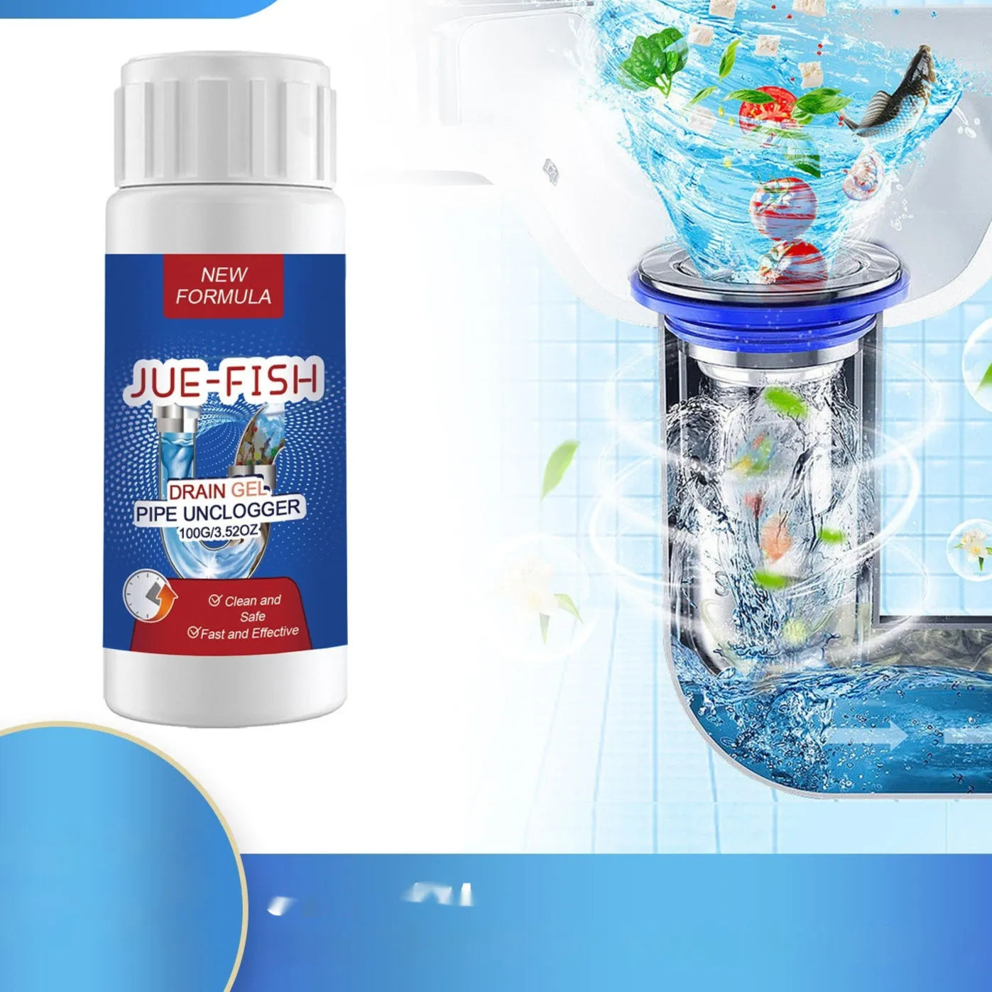 Pipe dredge agent for kitchen and bathroom sewer cleaning in 100g packaging