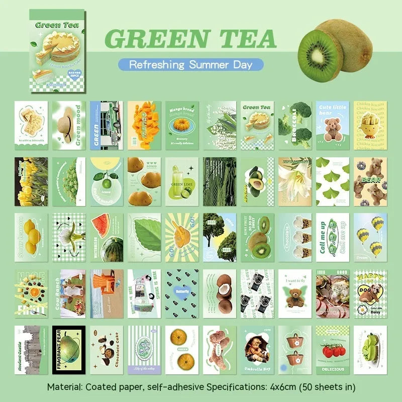 American retro cartoon sticker book showing six colour variations of 4x6cm adhesive sheets