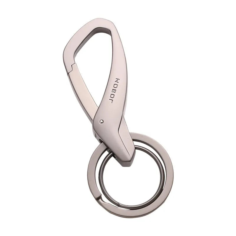 Black zinc alloy double ring waist keychain measuring 8.3 by 3.5 centimetres