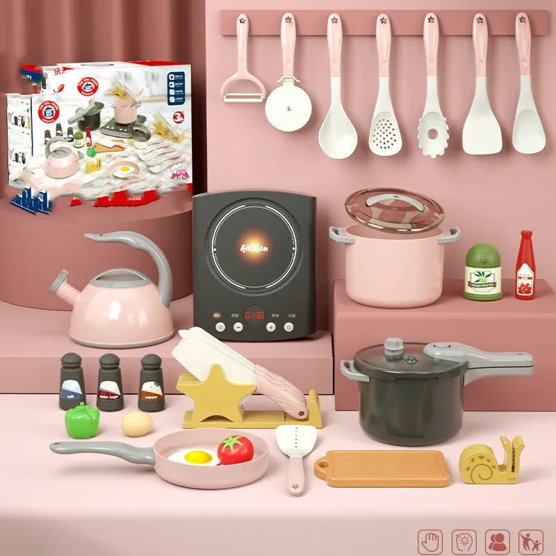 New simulation induction cooker 31-piece star cookware kids kitchen toy set in plastic for ages 4-6