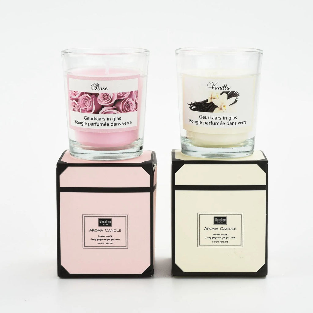 Handmade plant wax soy candle in transparent glass cup 5x6cm boxed pink