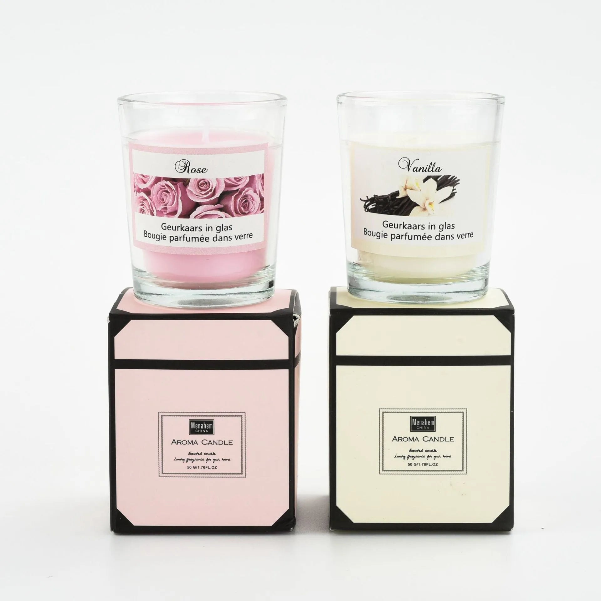 Handmade plant wax soy candle in transparent glass cup 5x6cm boxed pink
