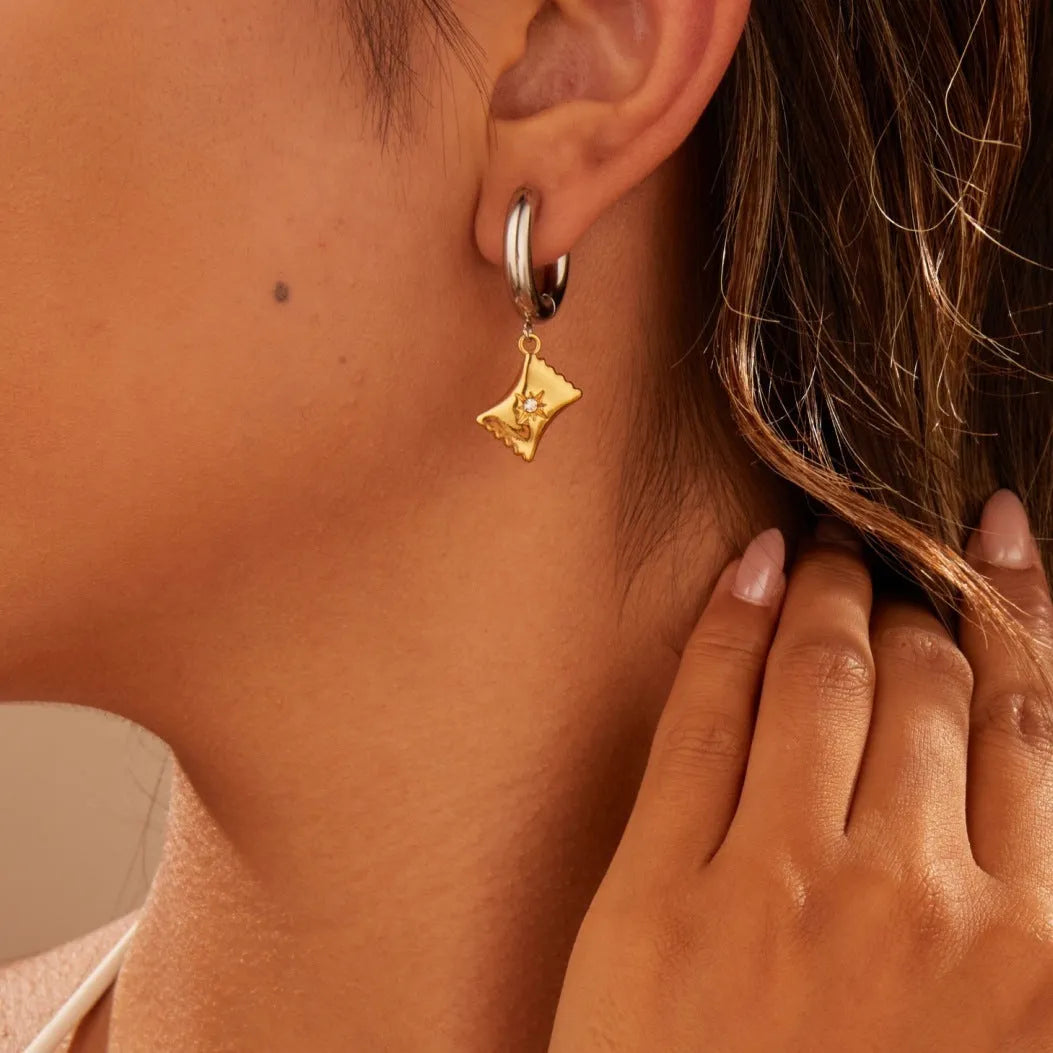 Women's Christmas tree heart earrings stainless steel electroplated 18K gold geometric designs