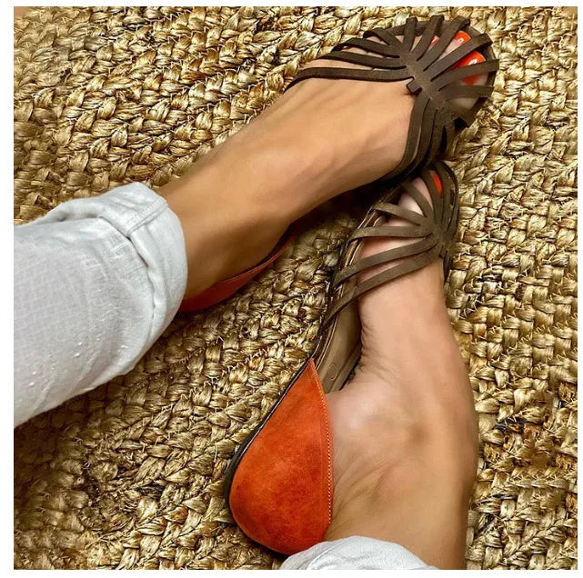 Women's leopard print summer sandals with square buckle fastening in dark brown blue colour