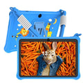 7-inch children's silicone protective tablet case with flat strap in sapphire blue and dark pink colours