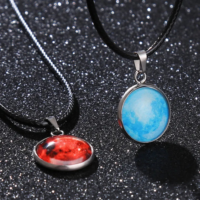 Christmas moon night sky luminous alloy pendant necklace with constellation design in glass and coloured glaze