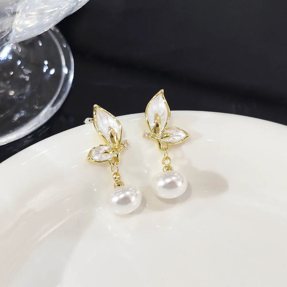 Zircon painting oil butterfly earrings for women with electroplated copper construction