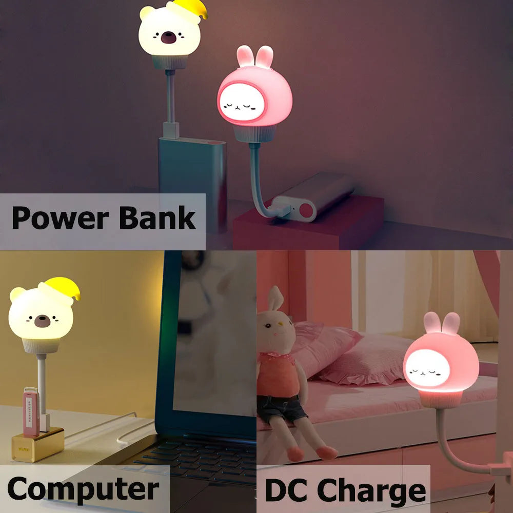 Cute animal USB portable LED night light with remote control and adjustable brightness