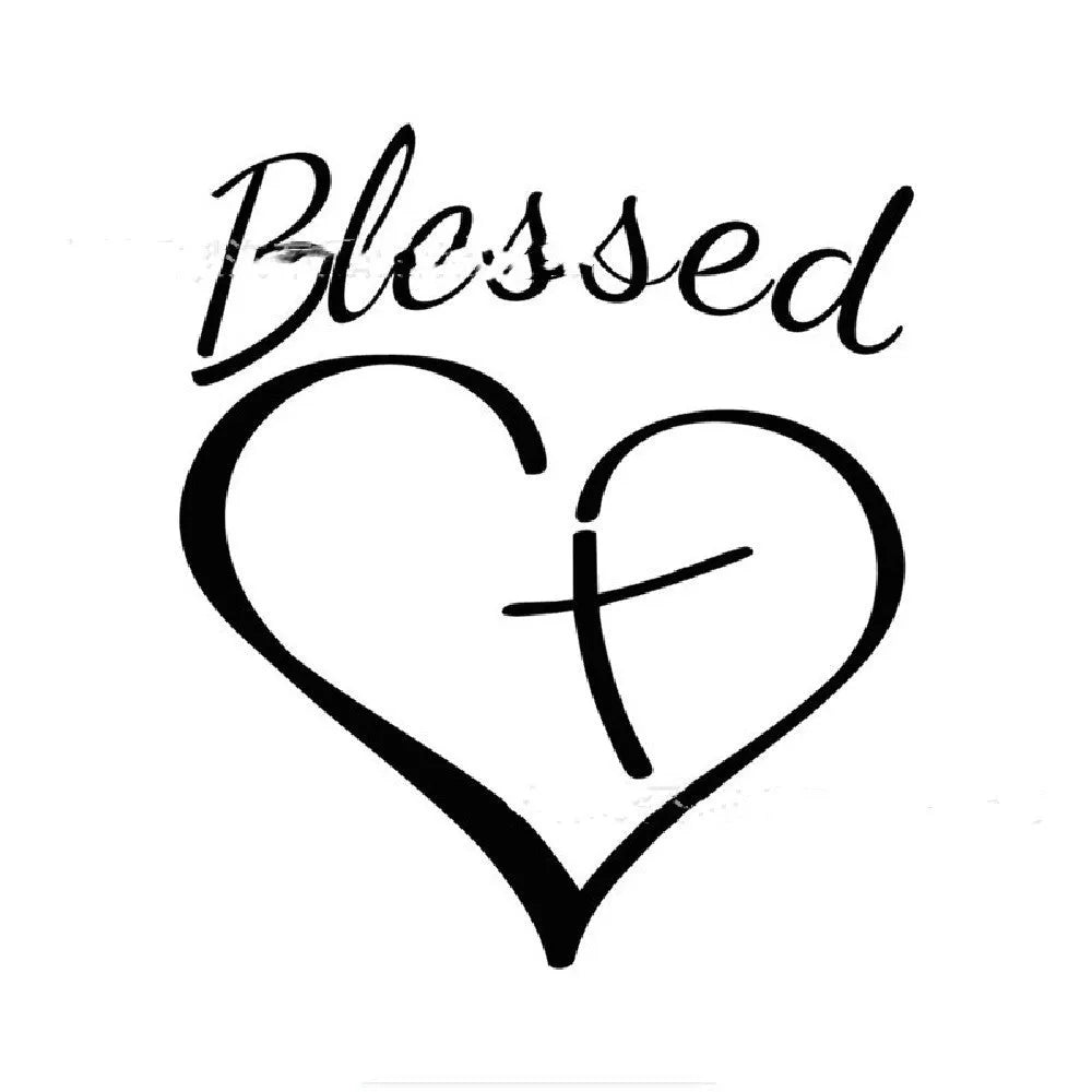 Faith Hope Love heart design craft sticker in black, white, or red, measuring 14 by 11.5 centimetres.