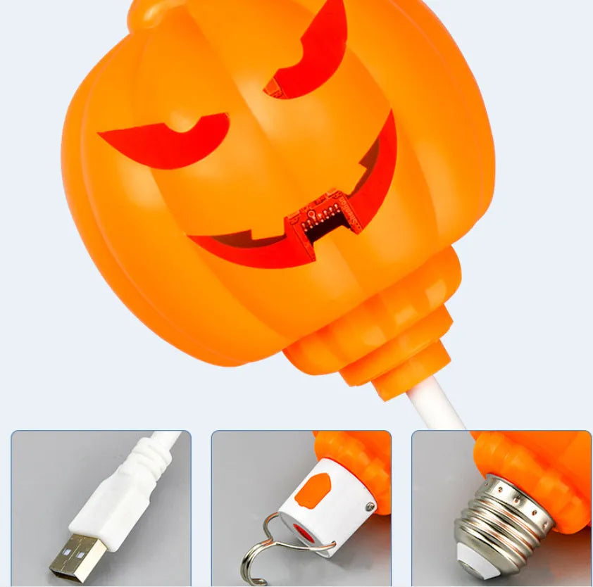 Plastic pumpkin decorative lamp with USB charging in yellow or purple light colours
