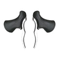 A pair of aluminium alloy road bicycle brake handles in black and silver finish.
