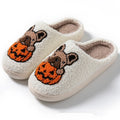 Halloween pumpkin slippers with TPR rubber soles in black or white colours for indoor outdoor wear